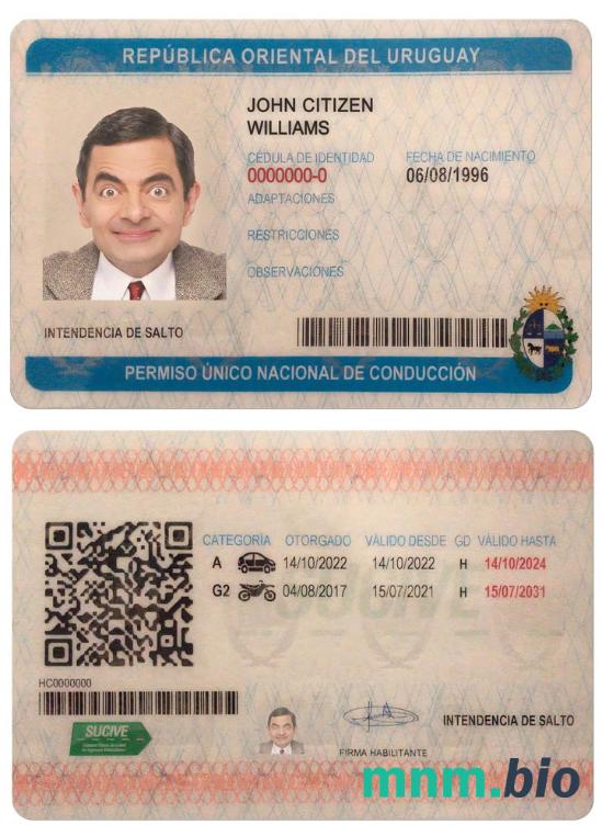 Urugwajski szablon prawa jazdy w formacie PSD, ze wszystkimi czcionkami